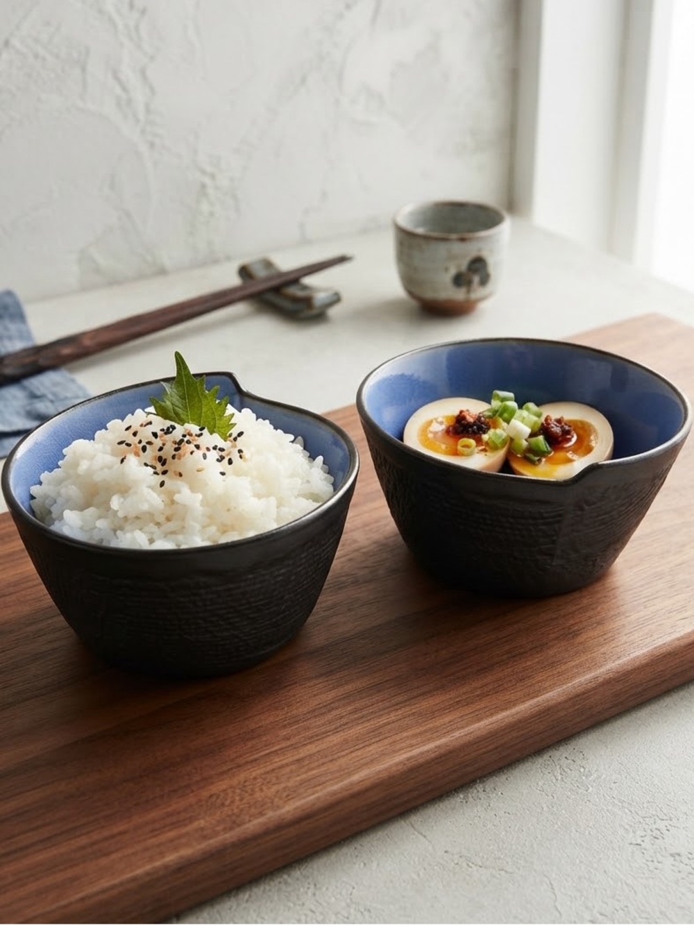 Pier 1 crackle rice bowls Exterior Ceramic Bowls with Blue Interior - Set of 2